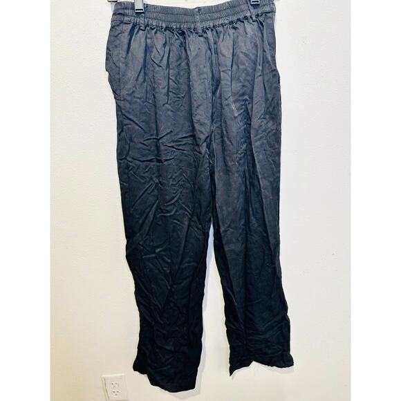DONNI Black 100% Twill Pleated Front Button Relaxed Trousers Pants Size Medium - Picture 9 of 13